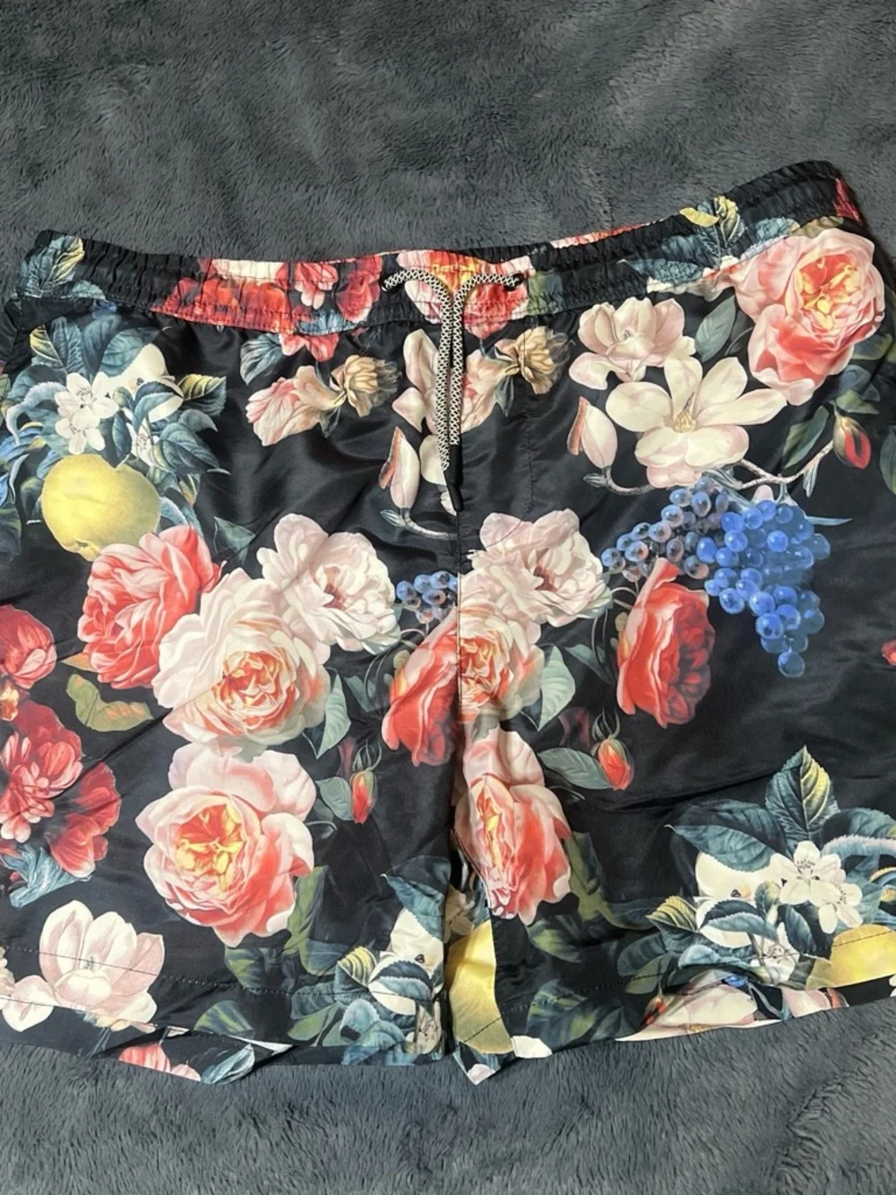Forever 21 Black Floral Men's Swim Board Shorts with Multicolor Roses